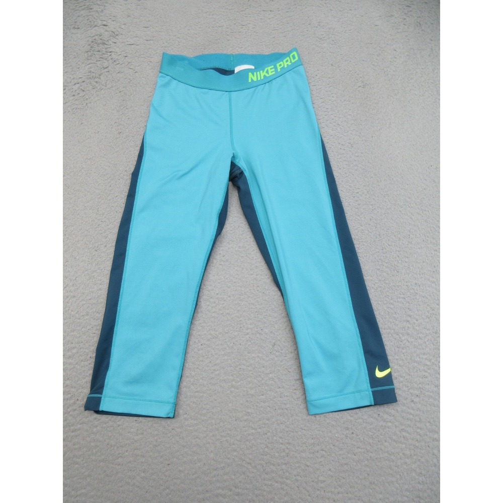 Nike Pro Dri-FIT Compression Capri Leggings Womens S Blue Volt 589366-389